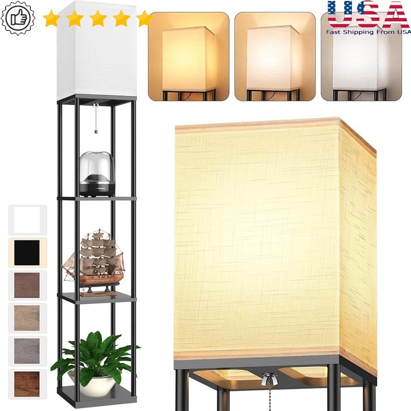 Floor Lamp W/ Shelves LED Bulb 3 CCT Storage Display Living Room Bedroom New