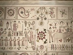 Lg Aarong Embroidered Tapestry Folk Art Bangladesh Pictorial Tapestry 31″ x 78″