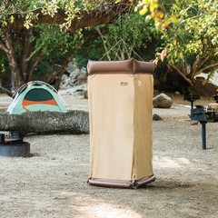Tan/Silver Portable Shower Enclosure with See-Through Port Hole – Modern Style