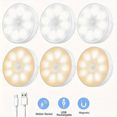 LED Motion Sensor Under Cabinet Closet Light USB Rechargeable Kitchen Lamp
