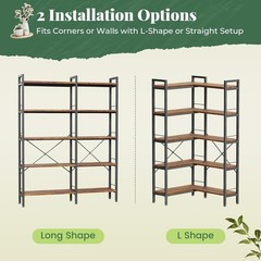 Huuger 5 Tier Bookshelf, L Shaped Corner Bookshelf with 10 Open Shelves, 49.4 In