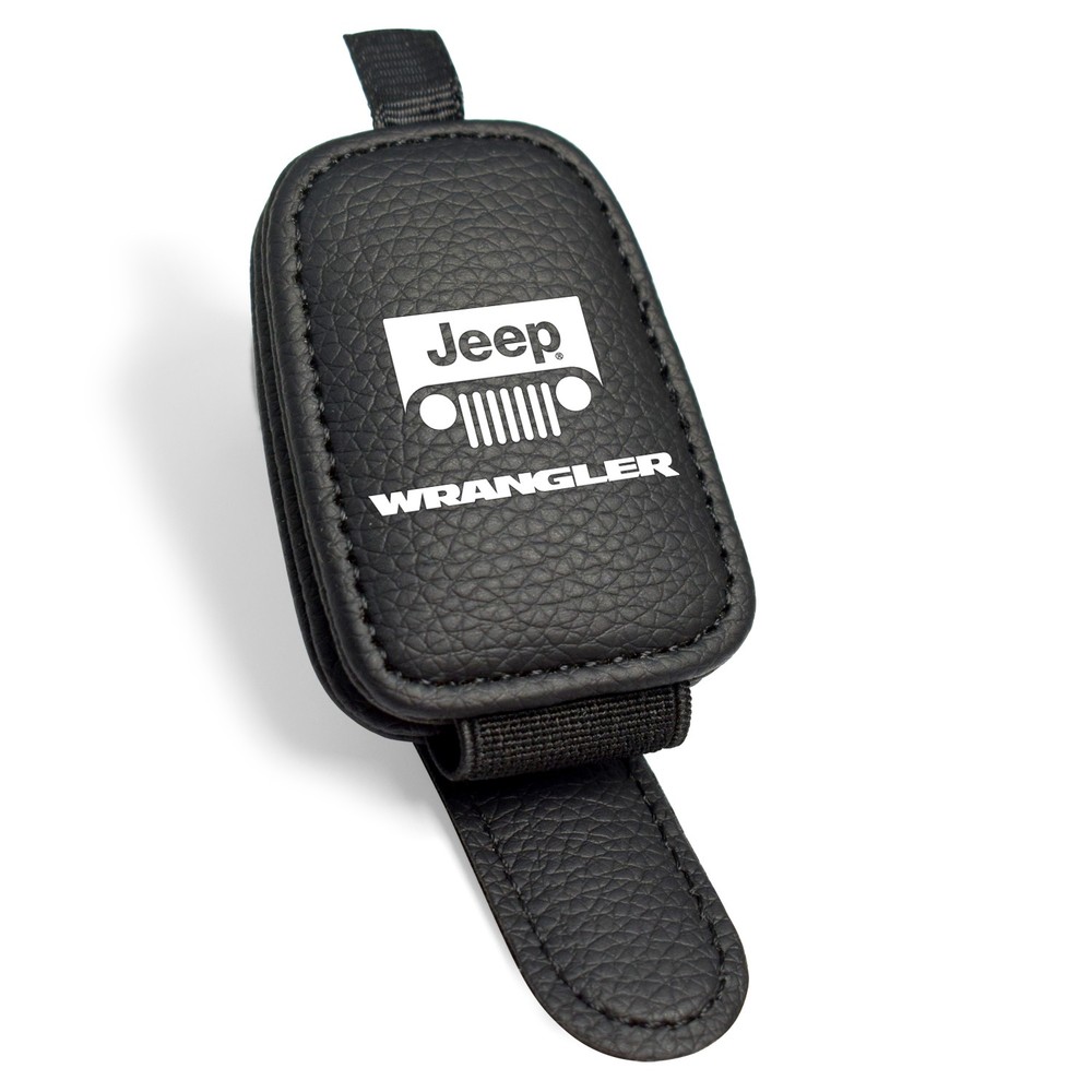 Jeep Wrangler Rectangle Black Leather Magnetic Sunglass Sun Visor Holder