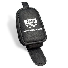 Jeep Wrangler Rectangle Black Leather Magnetic Sunglass Sun Visor Holder