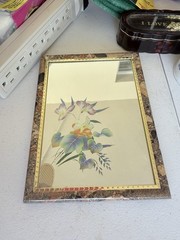 Rectangular Floral Accent Mirror Brown Frame Multicolor Less Than 10 in