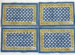 x4 NWT Pomegranate Provence Placemats Blue Yellow Block Print Cotton India 13×19