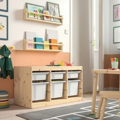 IKEA TROFAST Storage White-Stained Pine/White with Boxes Kids Organizer
