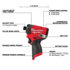 Milwaukee 3453-20 M12 FUEL 1/4″ Hex Impact Driver