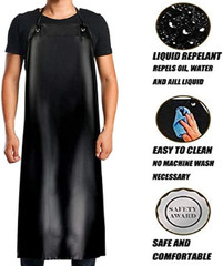 Waterproof Rubber Vinyl Apron Black – 43Hx29W Inch Adjustable Long Black Lightwe