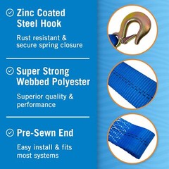 Boat Trailer Winch Strap with Hook Replacement 2″ x 20′