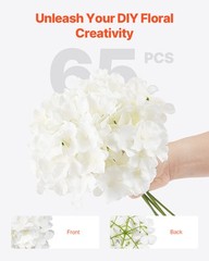 VEVOR 65 Pcs Artificial Silk Hydrangea Flowers 9.8 In Bouquet Arrangement White