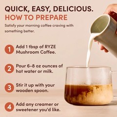 RYZE Mushroom Coffee 30 Servings Organic Energy Gut Health Focus Powder Blend