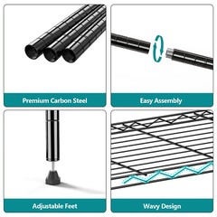 5-Tier Garage Rack Wire Unit Adjustable Storage Shelf Steel Heavy Duty Black 63″