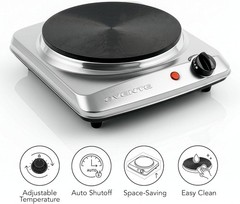 Electric Countertop Single Burner,1000W Cooktop with 7.25 Inch Cast Iron Silver