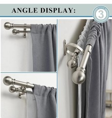 Double Curtain Rod Set 1.56in Aluminum Silver w/ Ball Finials & Brackets