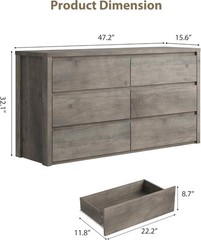 ✅GarveeHome 6 Drawer Dresser for Bedroom, Wide Wood Chest of Drawers Handle Free