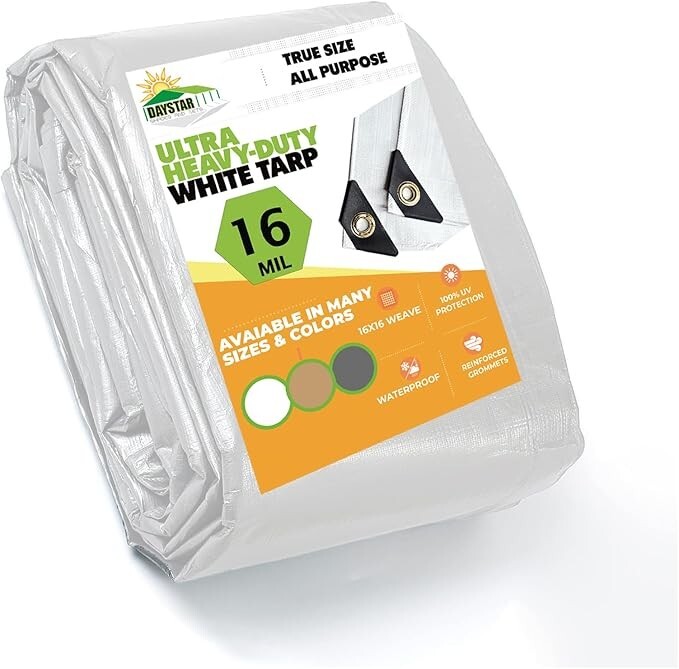16 MIL Thick Ultra Heavy Duty White Tarp 3ply Waterproof 9.5oz UV Protected