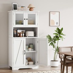 50″ Kitchen Storage Cabinet Pantry Cupboard with 4 Doors & Adjustable Shelves