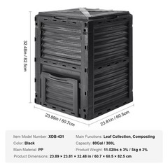 VEVOR Garden Compost Bin 80 Gal/300 L Outdoor Compost Bin BPA Free Material