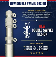 20′ & 25′ Delta Pin-Lock TELESCOPING Flag pole (Silver)