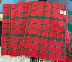 8 Royal Crest Holiday Xmas Placemats Green Red Plaid Gold Trim W/ Poinsettia VTG