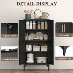 47”H White Metal Pantry Storage Cabinets with Doors and Adjustable Shelves