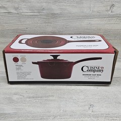 Cuisine & Company 2.5 Qt Enameled Cast Iron Saucepan Red Lid Gas Electric Stove