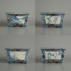 Japanese Bonsai Pot OWARI YUHO 4.6″(11.8cm) Painted Square Shohin Signed