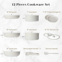 12 Pcs Pots and Pans Set Nonstick Kitchen Cookware Set with Detachable Handle