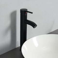 ELECWISH Bathroom Vessel Sink Black Ceramic Vanity Basin Bowl Faucet Drain Combo
