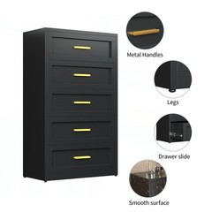 Metal Dresser for Bedroom Black 5 Drawer Closet Dresser Storage
