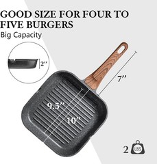 Nonstick Grill Pan for Stove Tops, Versatile Griddle with Pour Spouts, 9.5 Inch