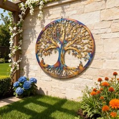 Heat Colored Tree of Life Metal Wall Hanging – Outdoor Garden Decor