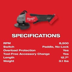 Milwaukee 2880-20 M18 FUEL™ 4-1/2″ / 5″ Grinder Paddle Switch, No-Lock