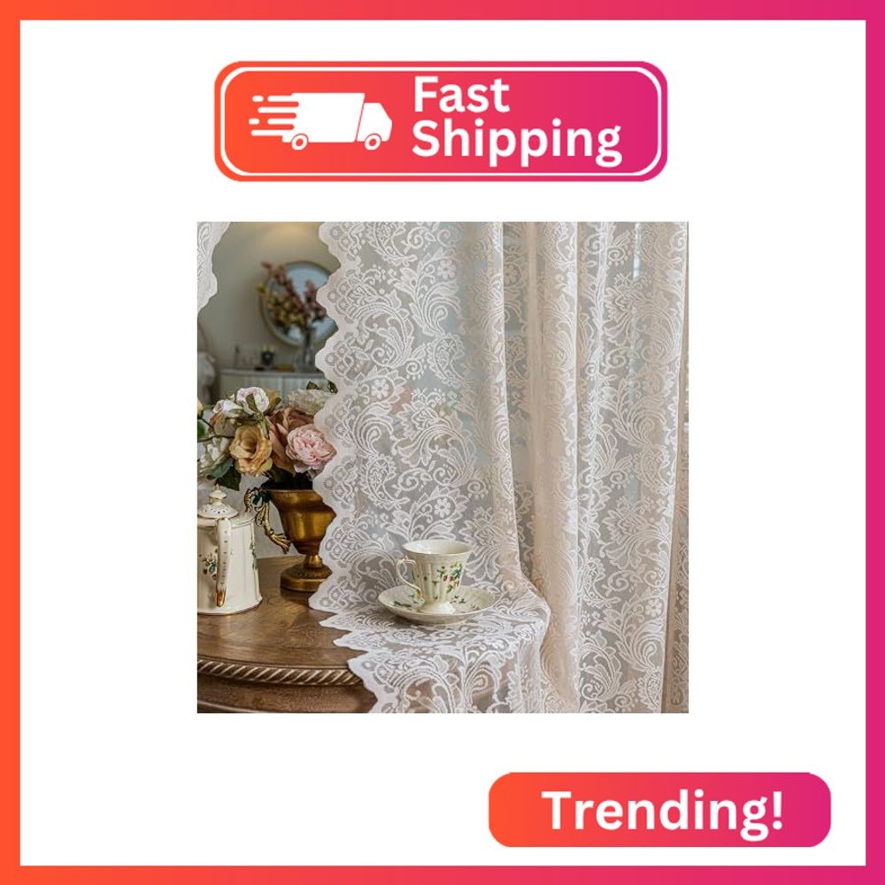Anytime Beige Lace Sheer Curtain Panels for Living Room Elegant Window Treatment