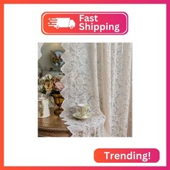 Anytime Beige Lace Sheer Curtain Panels for Living Room Elegant Window Treatment