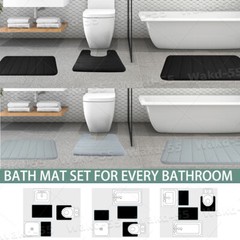 Memory Foam 3PCS Bathroom Rug Absorbent Bath Mat Set Small Large and Contour Rug