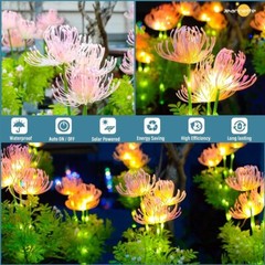 Solar Garden Lights Flower Outdoor Waterproof LED Flower Stake Lamp Yard Pink