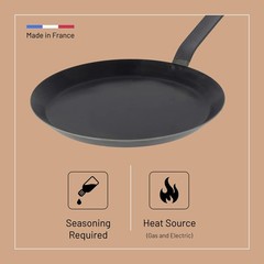 de Buyer Blue Carbon Steel Crepe & Tortilla Pan – 9.5” Diameter, 7.75̶