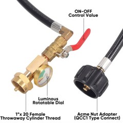 1Lb To 20Lb 40” Propane Refill Adapter Extension Hose with Gauge On-Off Control