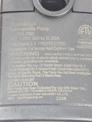 Yuanhua YH-750 Submersible Water Pump 120V 60Hz 0.20 A NEW