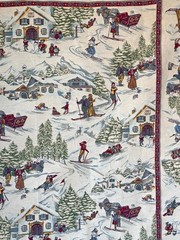 4.6ftx4.5ft French Craye Flemish ski village tapestry mural winter chalet alpin