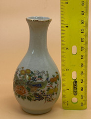 Mini Vase PRICE PRODUCTS JAPAN Peacock Floral Design Crazed Finish 4.25in tall