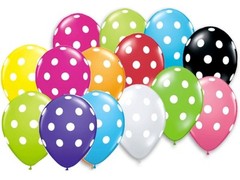 24 POLKA DOT PARTY BALLOONS U Pick Black White Red Yellow Lime Pink Blue 12″