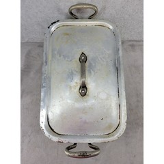 Vintage Aluminum Rectangular Roasting Pan with Lid Double Handle Industrial
