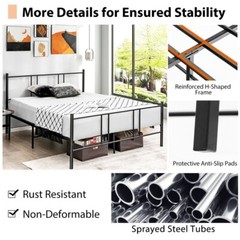 Full Size Platform Bed Frame Heavy Duty Bedroom With High Headboard & Footboard