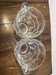 ARCOROC FRANCE Vtg Clear Glass Thumbprint Beer Barrel Heavy Mug Stein Dimple (2)