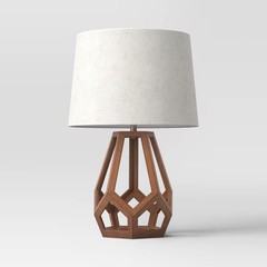 Large Wood Geo Assembled Table Lamp Brown – Threshold