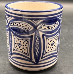 Le Souk Ceramique Tunisia Blue White Hand Painted Geometric Design Coffee Mugs