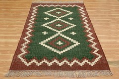 Tribal Jute Wool Kilim Rug Living Room Reversible Colorful Handmade Area Rug Mat