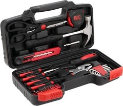 Portable 39pcs Red Basic Tool Set Household Mechanics Tool Kit with Carry Box
